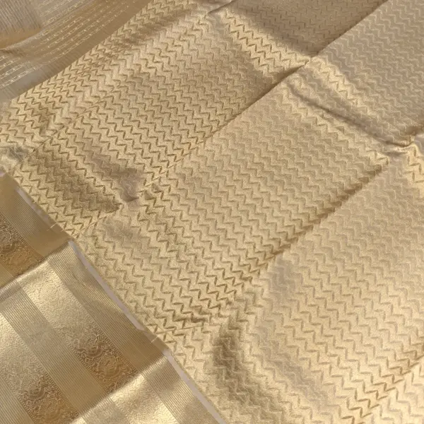 Cream with Teal blue long border silk saree