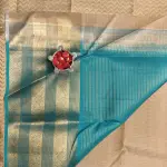 Cream with Teal blue long border silk saree
