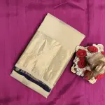 Cream large motifs with navy blue contrast silk saree