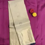 Cream large motifs with navy blue contrast silk saree