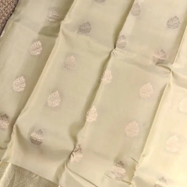 Cream large motifs with navy blue contrast silk saree