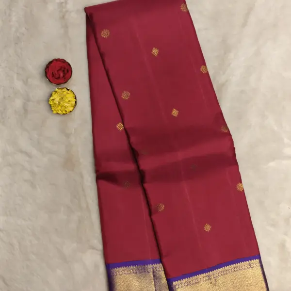 Red with purple small motifs pure silk saree