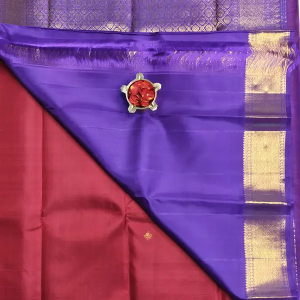 Red with purple small motifs pure silk saree