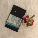 Black and teal blue small motifs silk saree