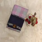 Baby pink and grey checks with navy blue bentex border silk saree