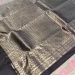 Baby pink and grey checks with navy blue bentex border silk saree