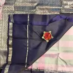 Baby pink and grey checks with navy blue bentex border silk saree