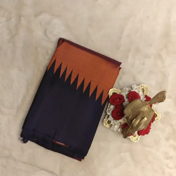 Honey orange with Navy blue Raising border silk saree