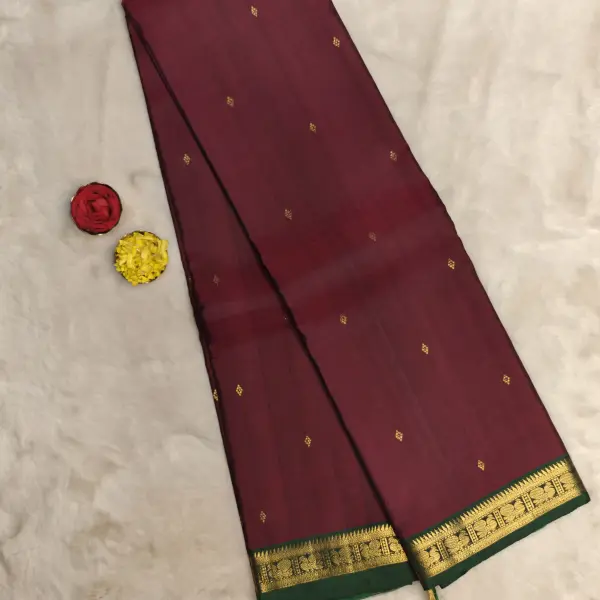 Maroon and green border small motifs silk saree