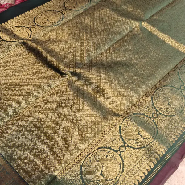 Maroon and green border small motifs silk saree