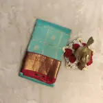 Sea Green checks with maroon border pure silk saree