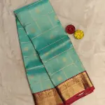 Sea Green checks with maroon border pure silk saree