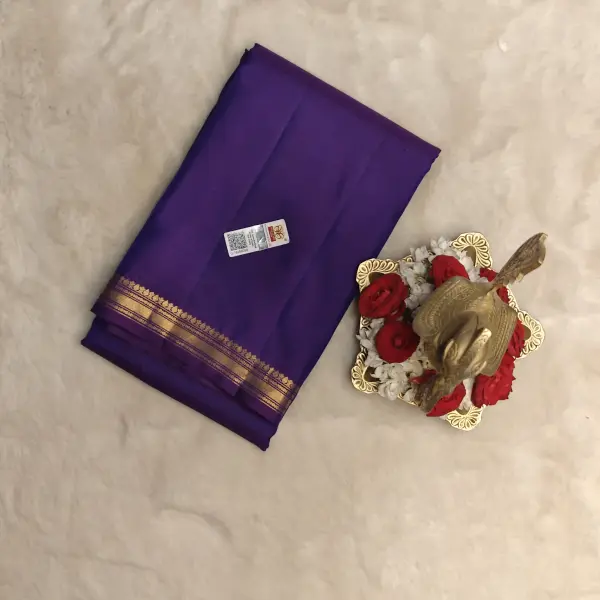 Purple plain elegant border silk saree
