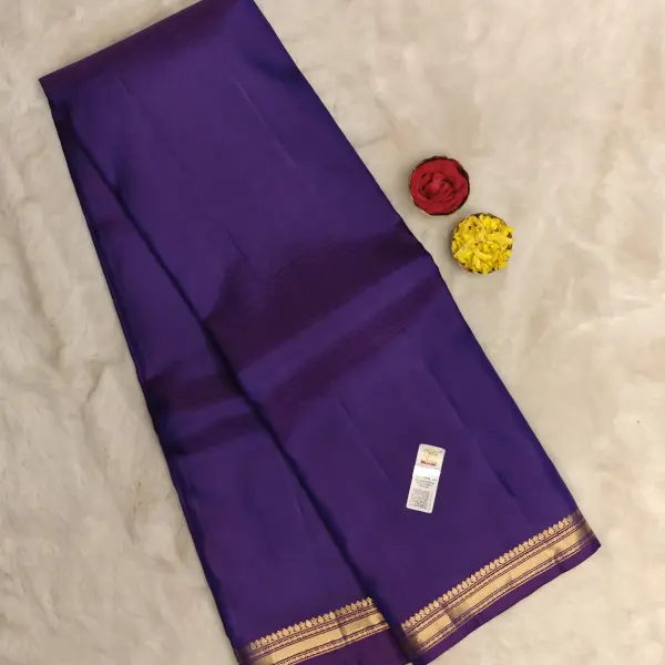 Purple plain elegant border silk saree