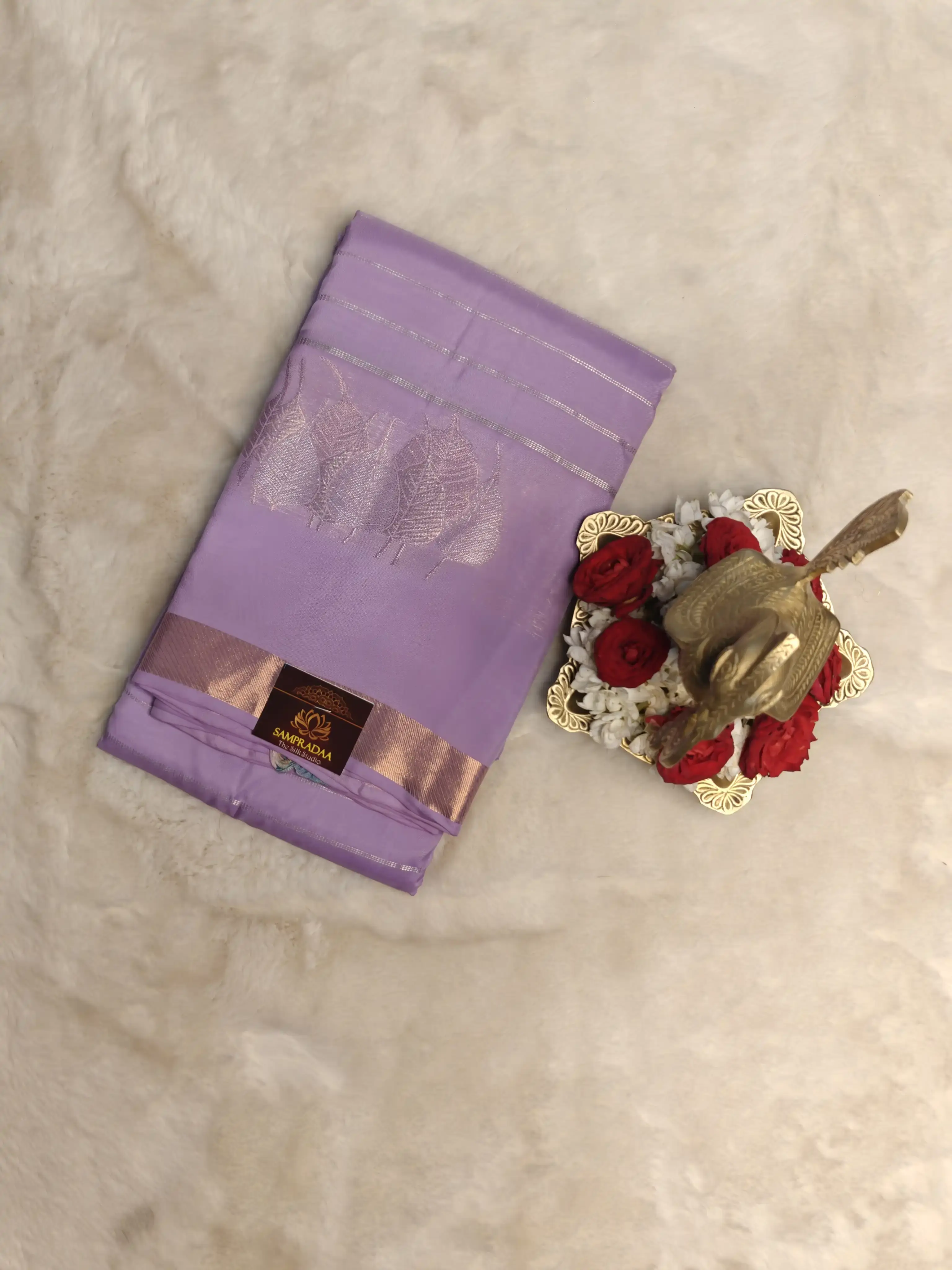 Lavender with pista green silver border silk saree