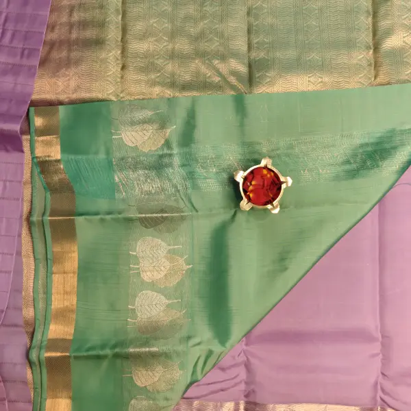 Lavender with pista green silver border silk saree