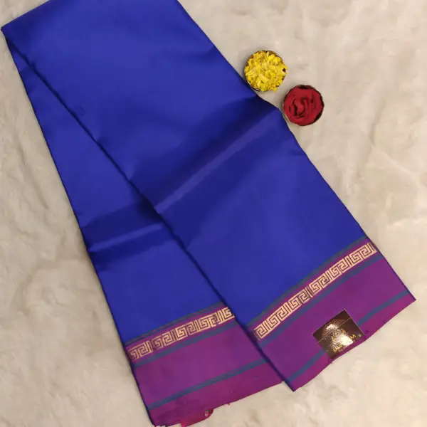 Peacock blue with maroon contemporary border silk saree