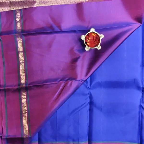 Peacock blue with maroon contemporary border silk saree