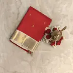 Cherry red with cream border small motifs pure silk saree