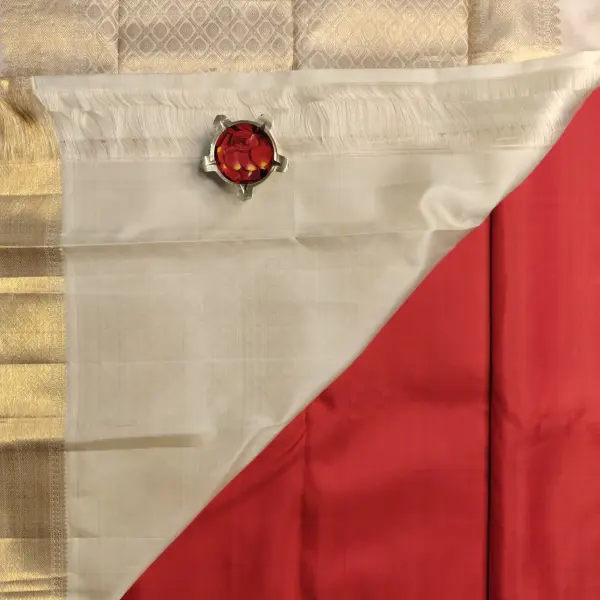 Cherry red with cream border small motifs pure silk saree