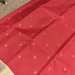 Cherry red with cream border small motifs pure silk saree