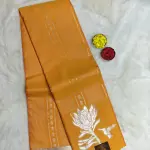 Yellow with silver flower border silk saree