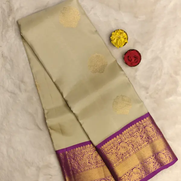 Soft Cream with Pink border silk saree