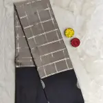 Grey with black checks silk saree