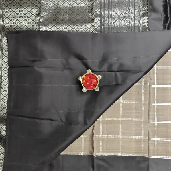 Grey with black checks silk saree
