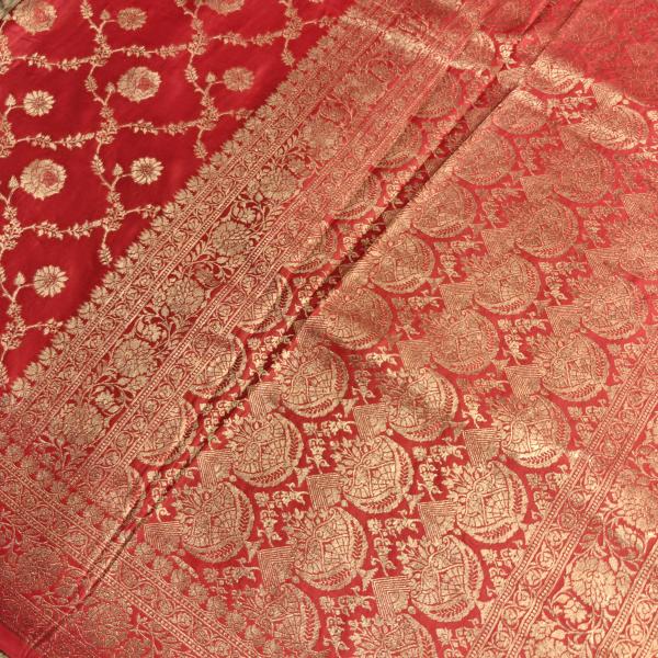 Cherry red jaal pattern benaras saree