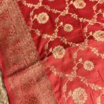 Cherry red jaal pattern benaras saree