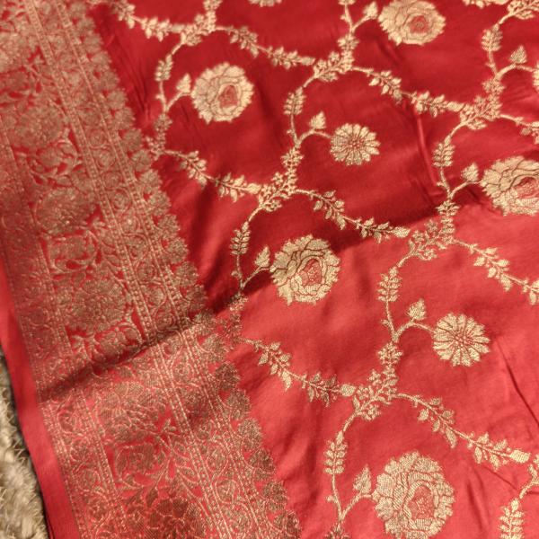 Cherry red jaal pattern benaras saree