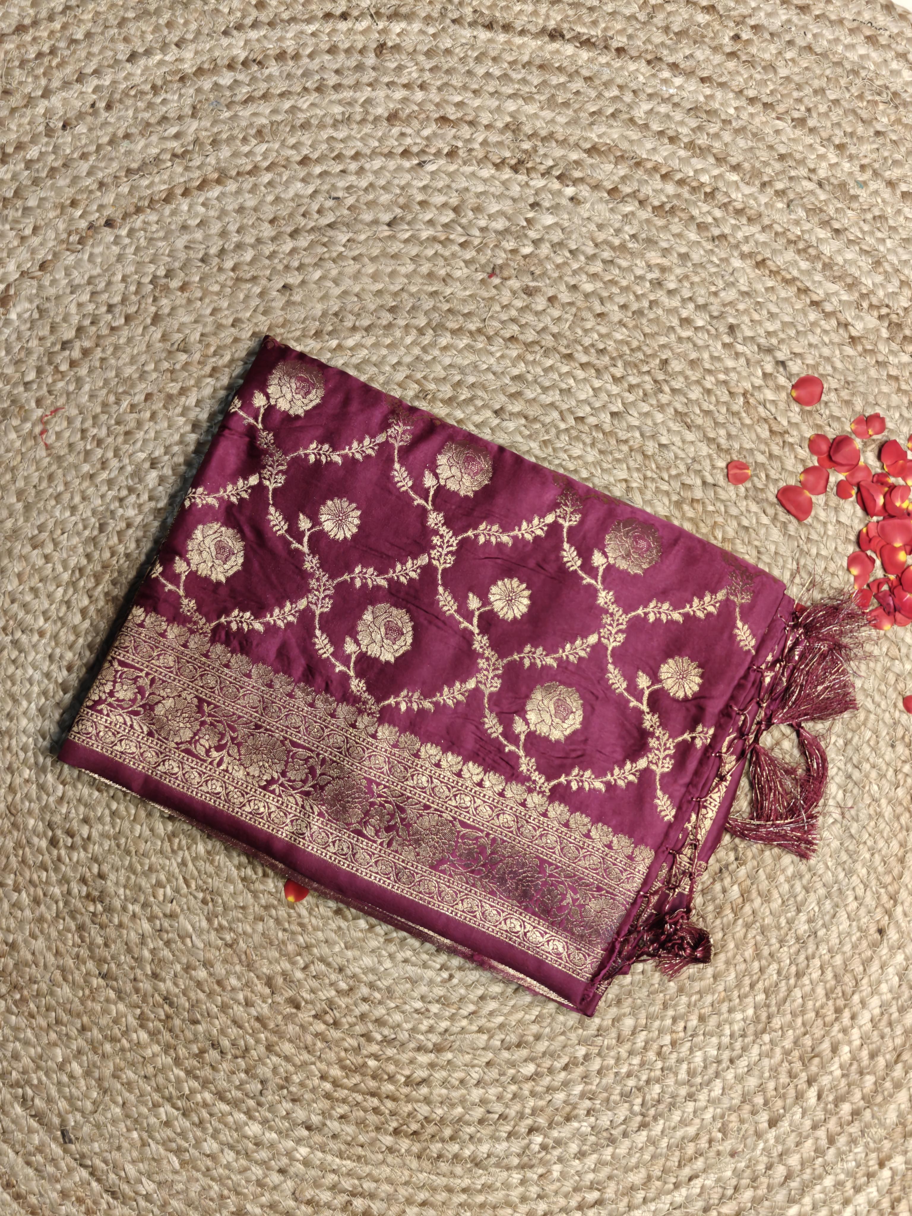 Maroon jaal pattern benaras saree