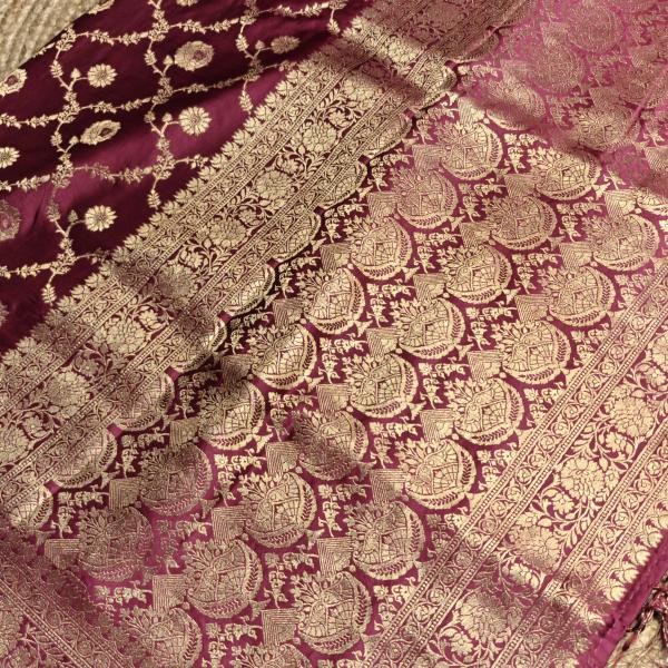 Maroon jaal pattern benaras saree