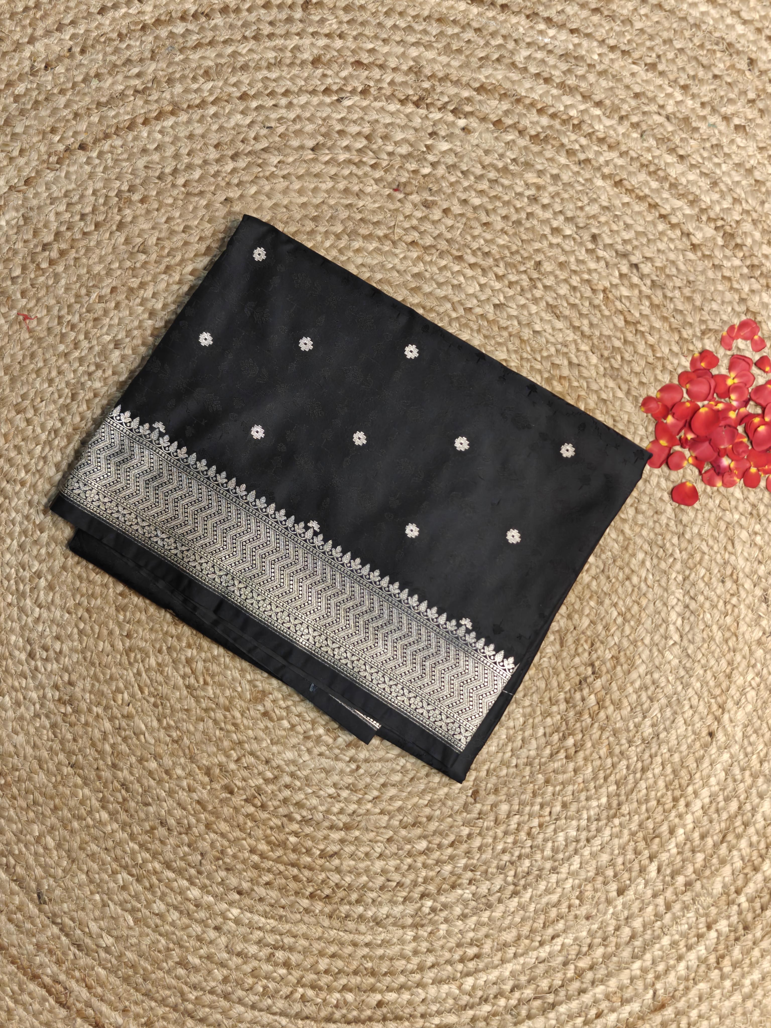 Black self design with gold motifs benaras saree