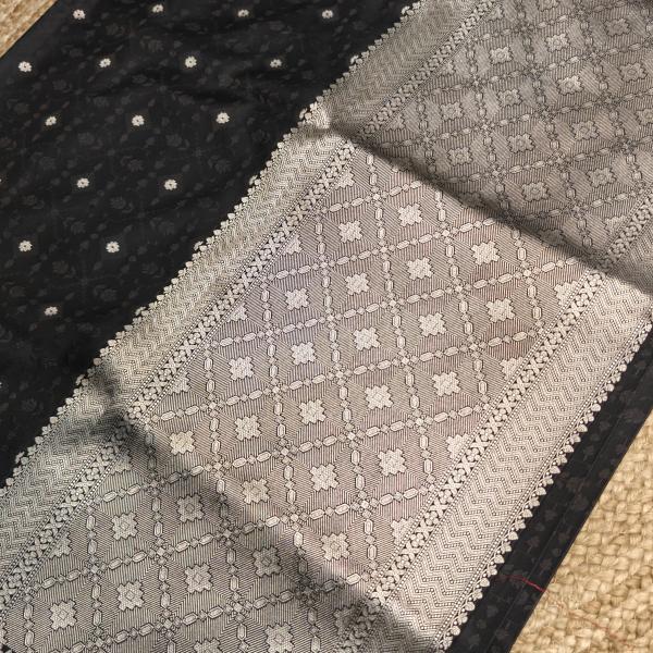 Black self design with gold motifs benaras saree