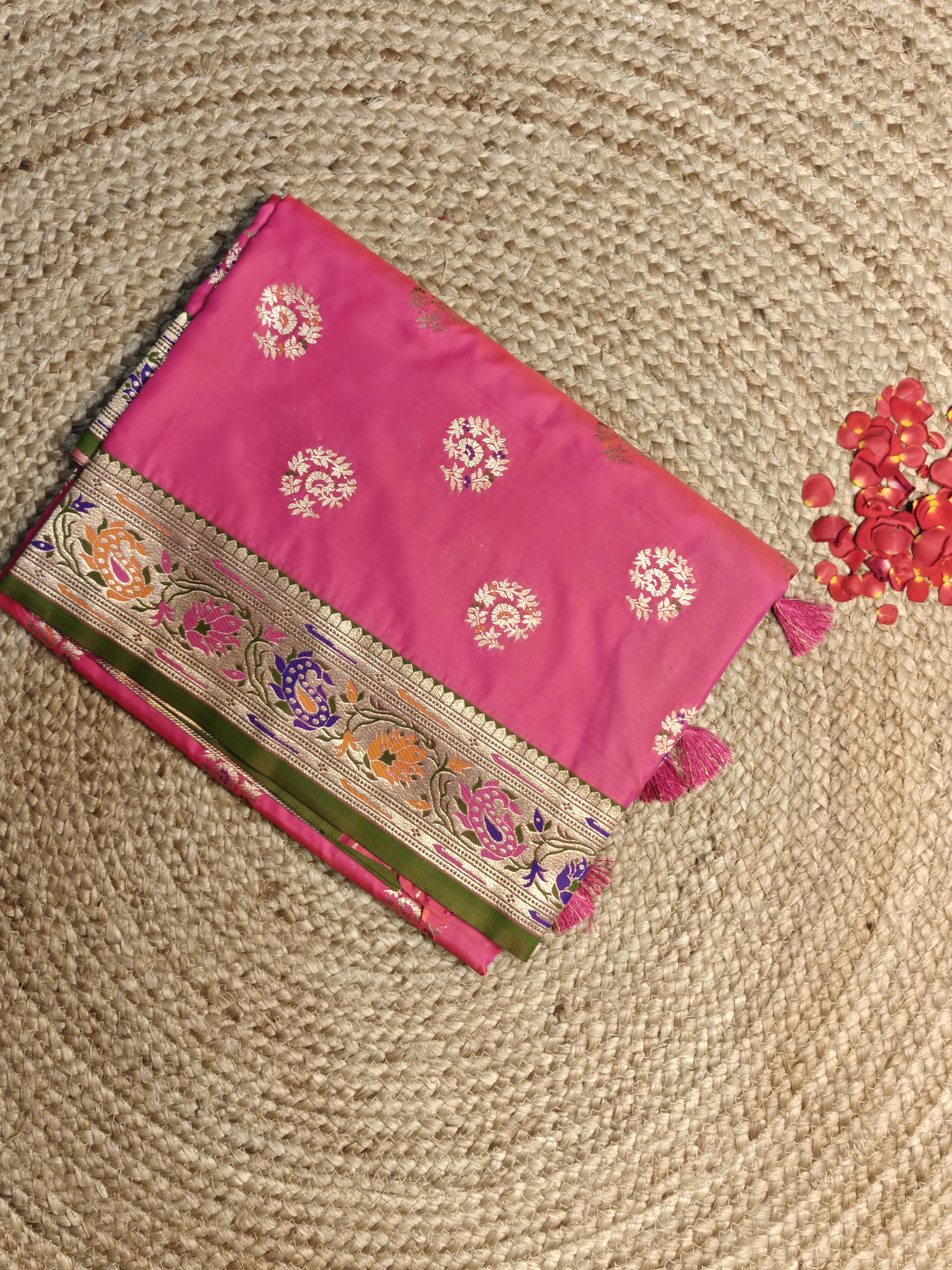 Rani pink meenakari work benaras saree