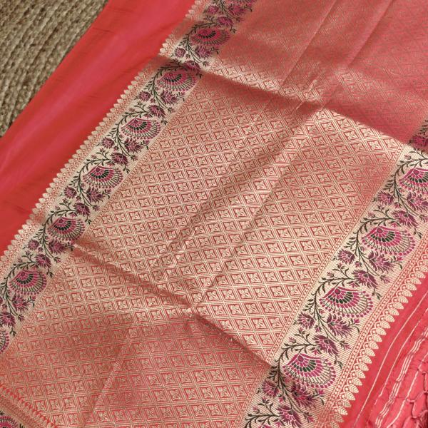 Rani pink with meenakari work border benaras saree