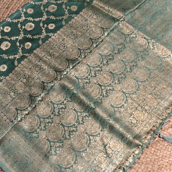 Pastel green jaal pattern benaras saree