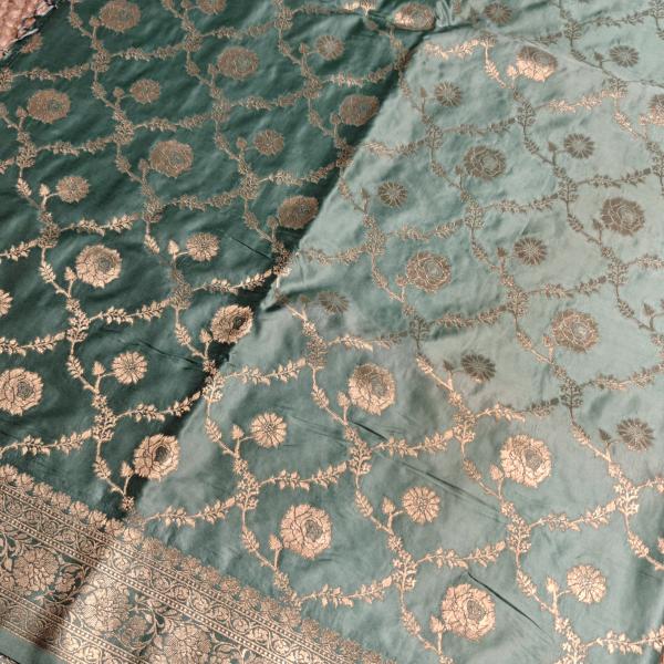 Pastel green jaal pattern benaras saree