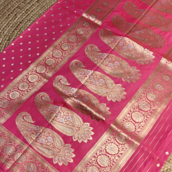 Rani Pink with gold and silver motifs benaras saree
