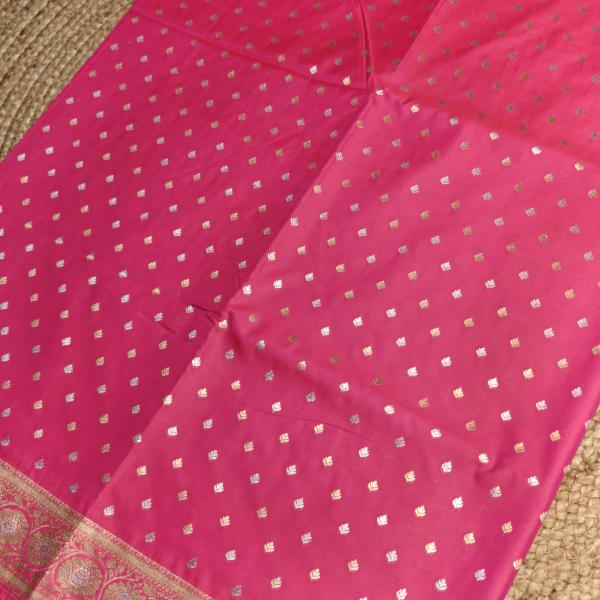 Rani Pink with gold and silver motifs benaras saree