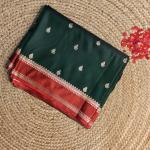 Dark rich Green with red border benaras saree