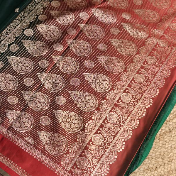 Dark rich Green with red border benaras saree