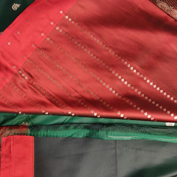 Dark rich Green with red border benaras saree