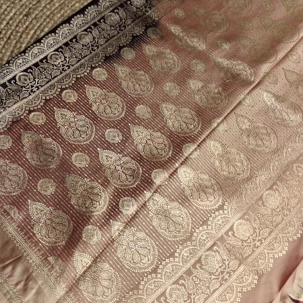 Chocolate Brown with Cream rich border Benaras silk saree