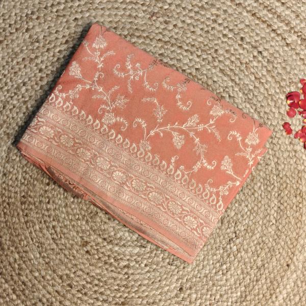 Saffron jaal pattern georgett Benaras saree