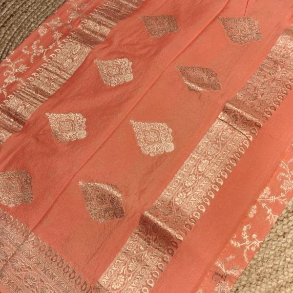 Saffron jaal pattern georgett Benaras saree