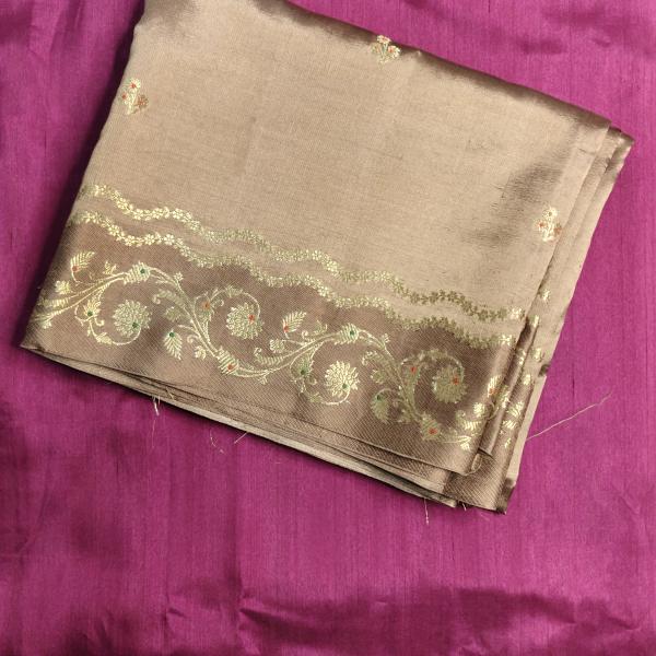 Beige with lehariya border raw mango saree