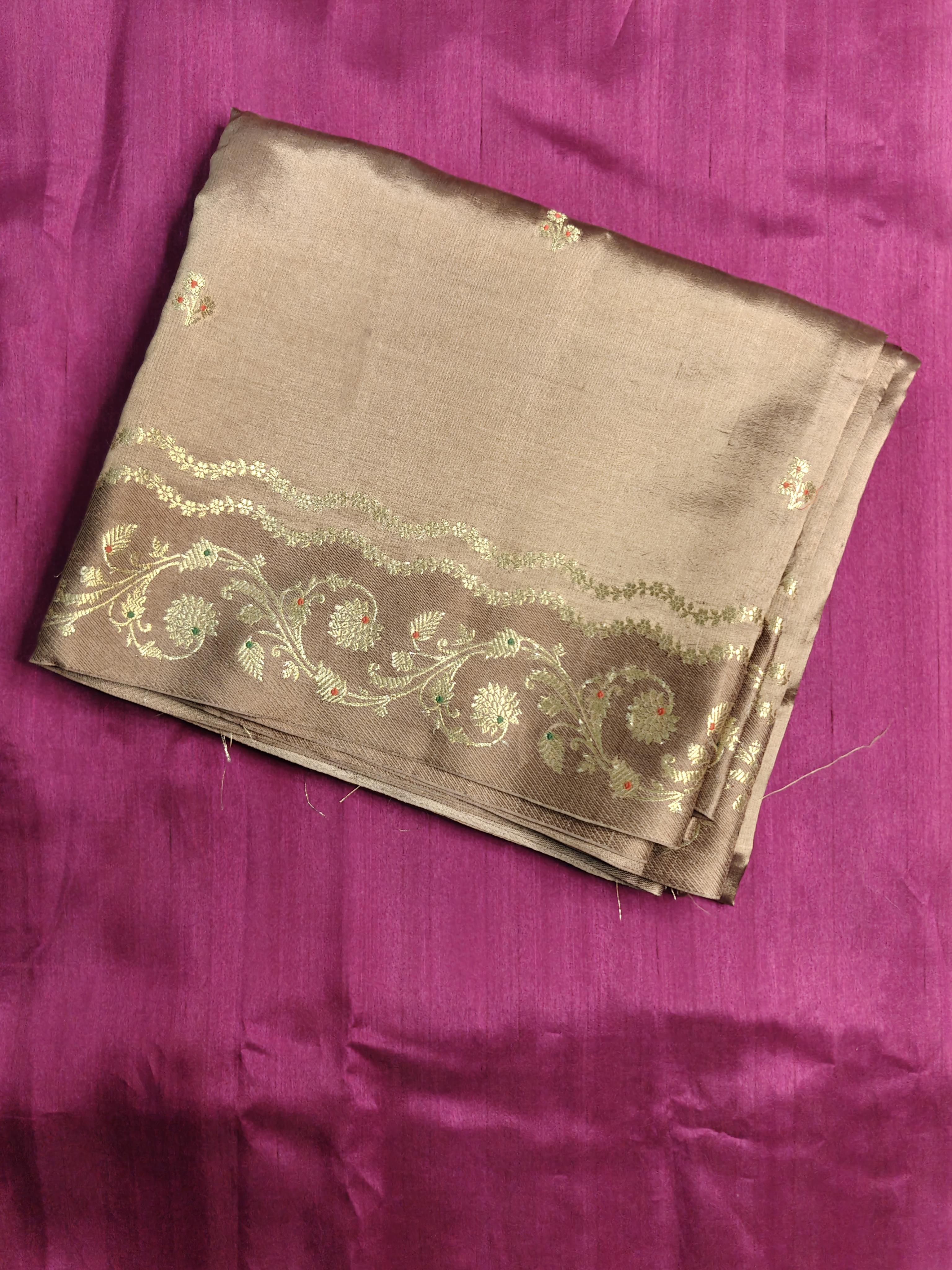 Beige with lehariya border raw mango saree